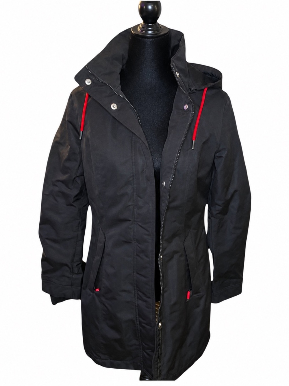 Halitech Black Hooded Jacket | Removable Hood Red Quilted Lining | NWT S